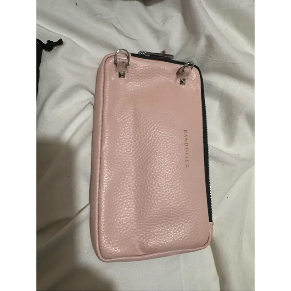 Bandolie donna iPhone 13 case & pink leather crossbody /belt/strap set w/pouch